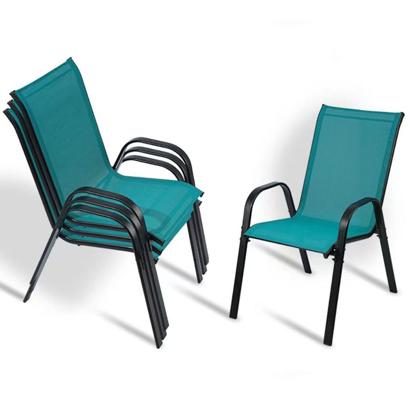 Outdoor Stackable Patio Chairs Set of 4 Heavy Duty Metal Frame & Teslin Fabric, All-Weather for Poolside, Backyard, Balcony, Indoor, Camping