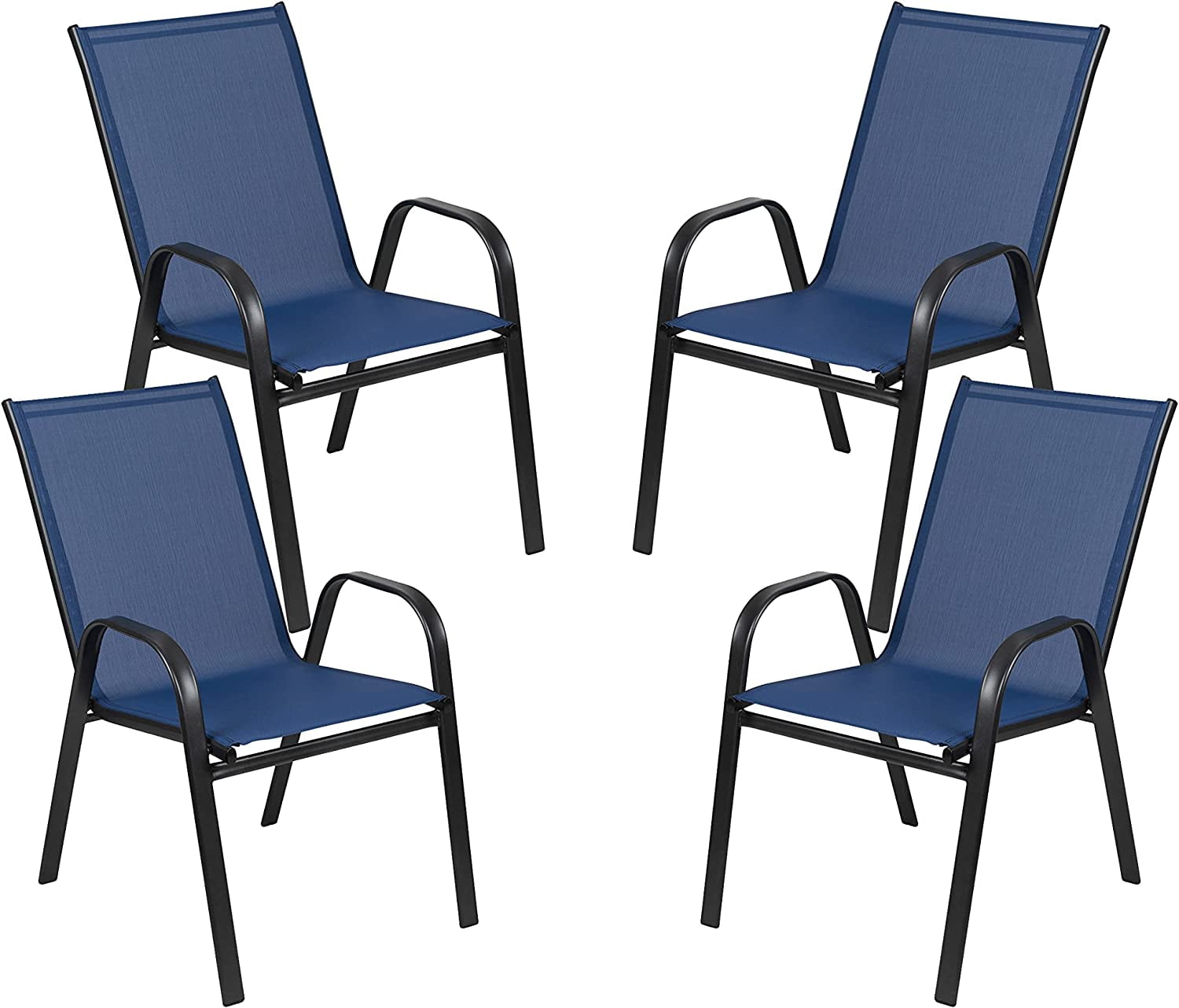 Navy Stackable Outdoor Dining Chairs with Armrests, Set of 4