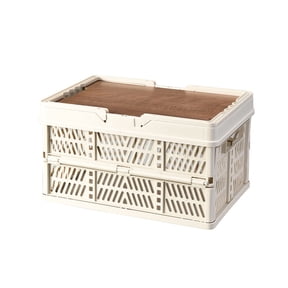 Outdoor Stackable Storage Box, Folding Collapsible Organizer with Tray Table, Portable Utility Crate for Camping Picnic Fishing, Heavy Duty Waterproof, 30L/50L Option
