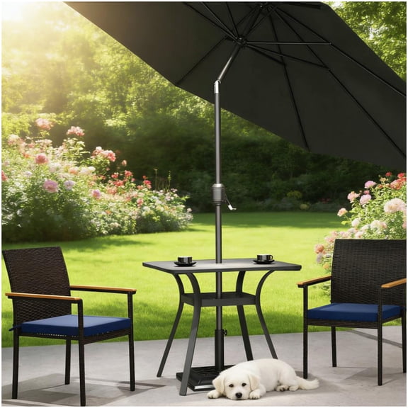 Outdoor Stacking Chairs Set of 2, PE Wicker Dining Chairs with Padded Cushions & Wooden Armrests for Patio, Deck, Backyard