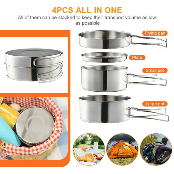 Outdoor Stainless-Steel Camping Cookware Set Hiking Backpacking Cooking Picnic Bowl Pot