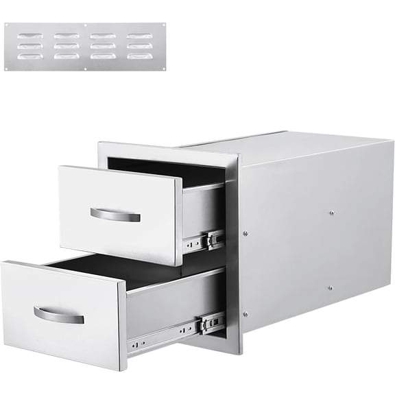 Outdoor Stainless Steel Drawer, 14x23x15H inch Smooth-Sliding Soft Close Two Storage Drawers, Rustproof & Weatherproof Outdoor Kitchen Drawer with Handle, BBQ Drawers for Garden Grill Island