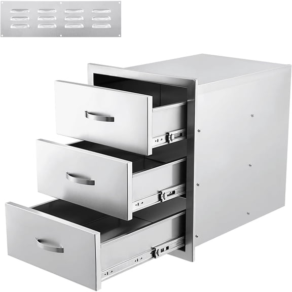 Outdoor Stainless Steel Drawer, 18Wx 23D x23H inch Smooth-Sliding Soft Close Triple Storage Drawers, Rustproof & Weatherproof Outdoor Kitchen Drawer with Handle, BBQ Drawers for Garden Grill Island