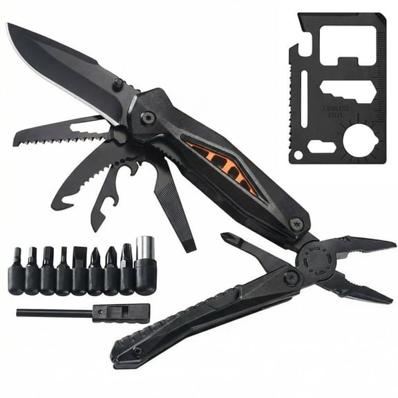 Stainless Steel Multitool with Pliers, Knife, Screwdriver Set, Bottle Opener, Fire StarterPortable Folding Survival Tool for Camping, Hiking, Emergency, Father's Day Birthday Gifts for Men