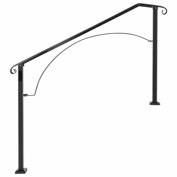 Outdoor Stair Handrail for 3-4 Steps, Wrought Iron Railing for Concrete Steps, Black Arch Railing, Porch Railing, Safety Handrail for Elderly & Children