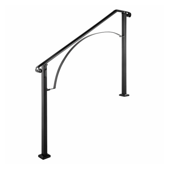 Outdoor Stair Handrail for 4-5 Steps, Wrought Iron Railing Black, Arch#4 Porch Railing for Concrete or Wooden Steps, Flexible Handrails for Elderly & Safety