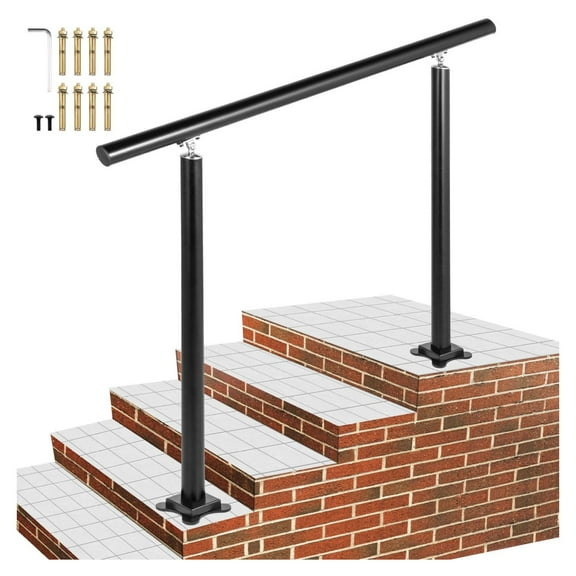 Outdoor Stair Handrail, 4 FT Handrails for 1-4 Steps, Adjustable Angle Black Aluminum Hand Rail for Elderly, Outdoor Step Handrails