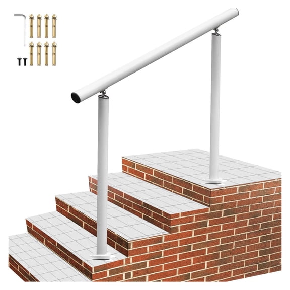 VEVOR Outdoor Stair Railing Kit, 4 FT Handrails 1-4 Steps, Adjustable Angle White Aluminum Stair Hand Rail for The Elderly, Handrails for Outdoor Steps