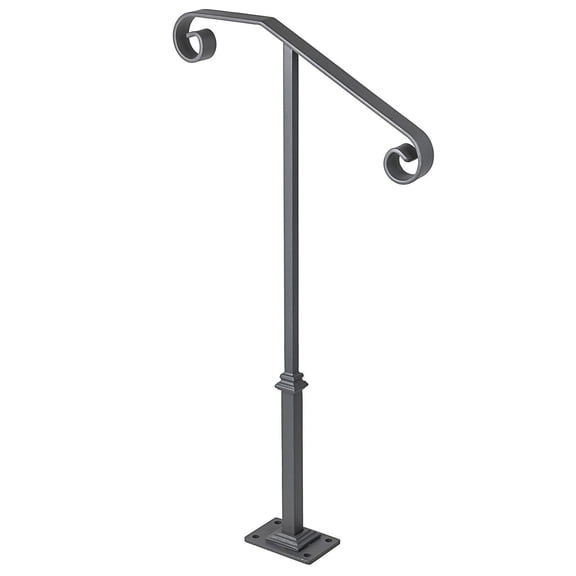 Outdoor Stair Handrail Single Post Wrought Iron Gray Transitional Porch Railing for 1 or 2 Concrete or Wood Steps