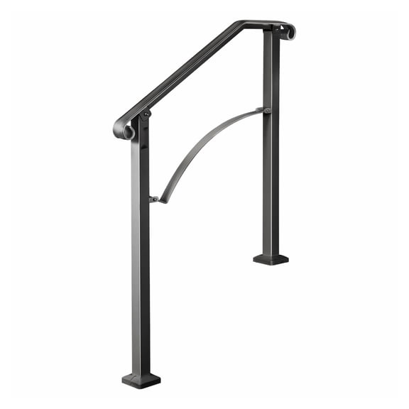 Outdoor Stair Handrails 2-3 Steps, Wrought Iron Railing for Concrete Steps, Black Arch Railing, Porch Handrail, Flexible Safety Railing for Elderly & Children