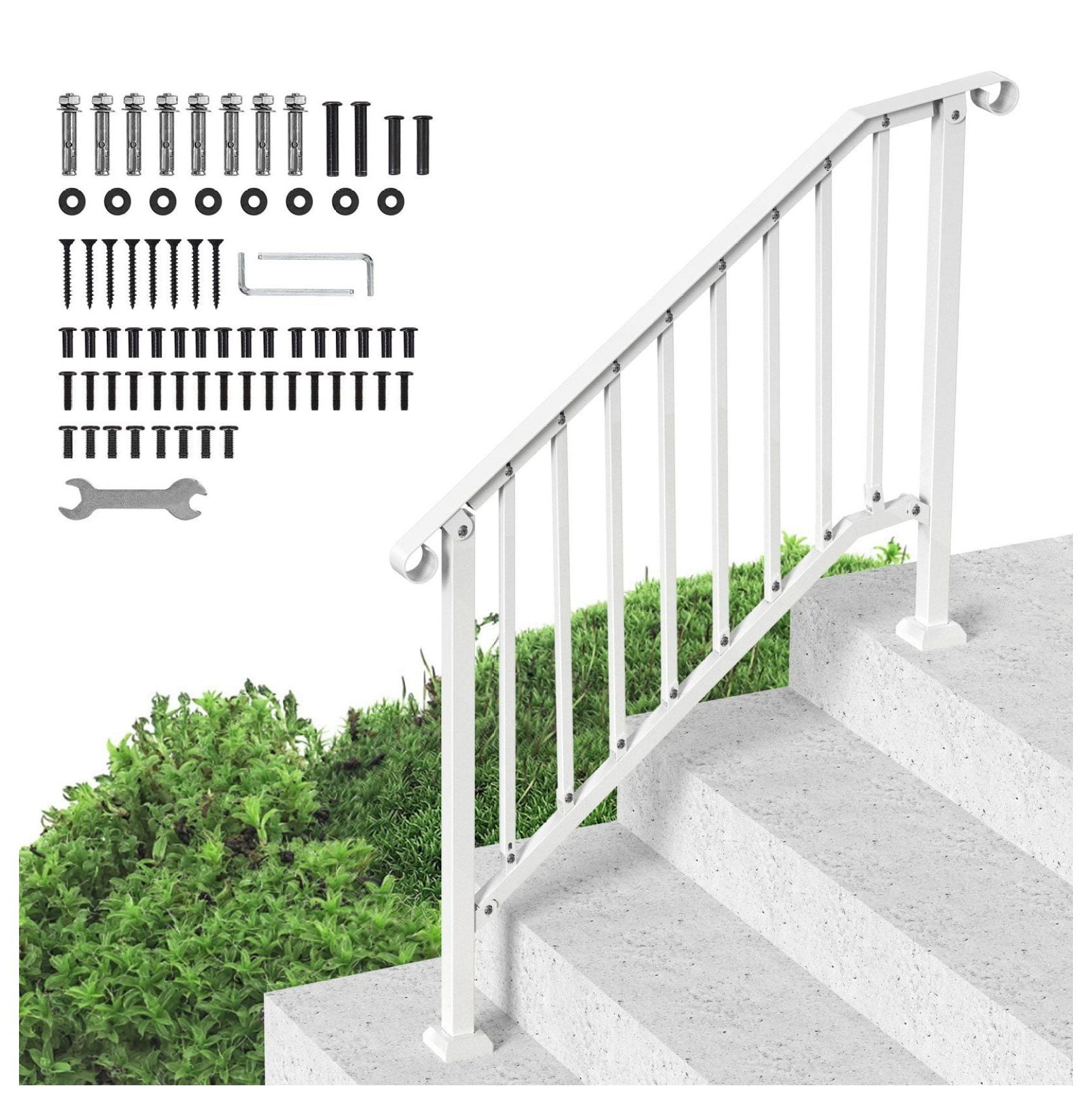 Concrete Railing Kit Outdoor Stair Handrails, 3-4 Step Rail Kit - Carbon Steel Railings for ...