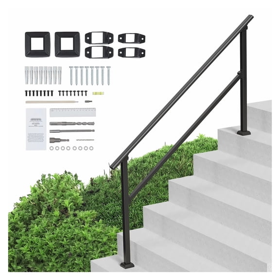 Outdoor Stair Handrails 5 Step, Transitional Railing Kit Carbon Steel for Concrete Steps, Porch & Deck, Black Square Tube - Secure Support