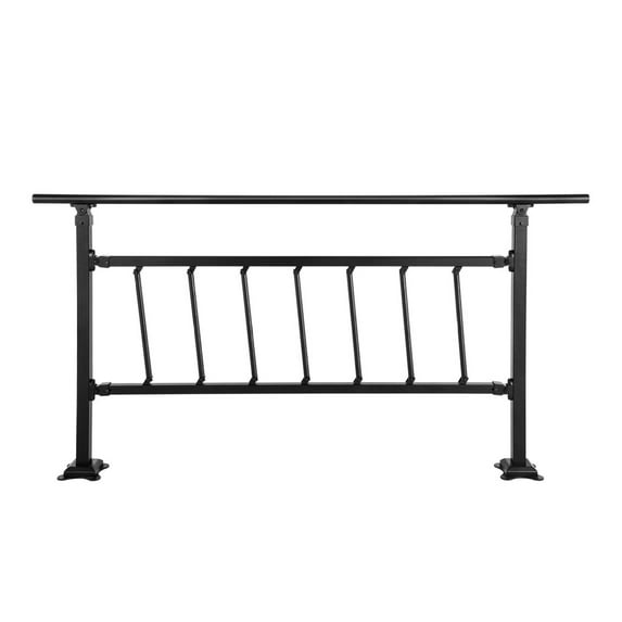 Outdoor Stair Railing, 1-5 Steps Wrought Iron Handrail Adjustable Exterior Handrails with Fence, Concrete Step Railing Kit, Matte Black