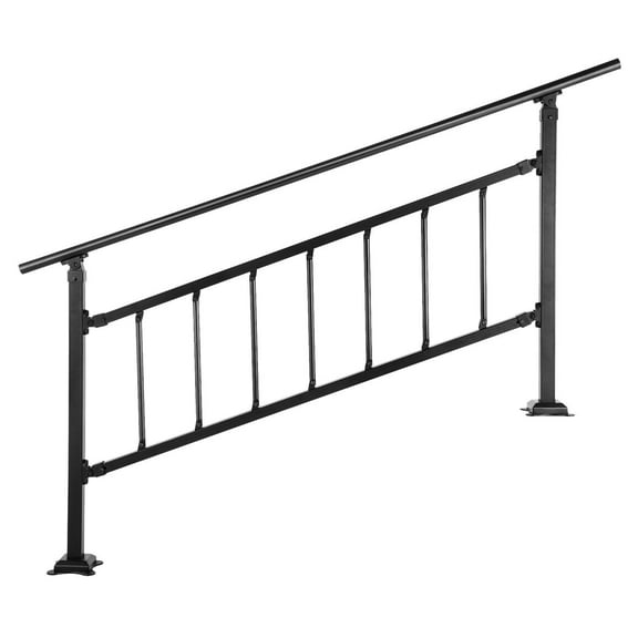 Outdoor Stair Railing for 1-5 Steps, Wrought Iron Handrail with Fence, Adjustable Exterior Stair Railing for Concrete Steps, Matte Black with Installation Kit
