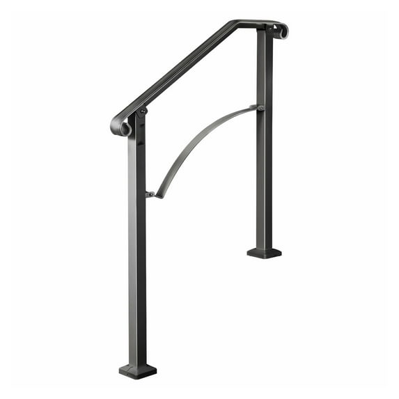 Outdoor Stair Handrails 2-3 Steps, Wrought Iron Railing for Concrete Steps, Black Arch Handrail for Porch, Secure Flexible Handrails for Wooden Stairs