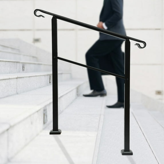 Outdoor Stair Railing, 3-Step Outdoor Step Rail, Step Metal Exterior Railing, 39in Height