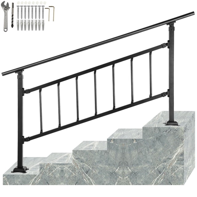 Stairs With Rope Railing Outdoor Stair Railing, Fits for 1-5 Steps Transitional Wrought Iron ...