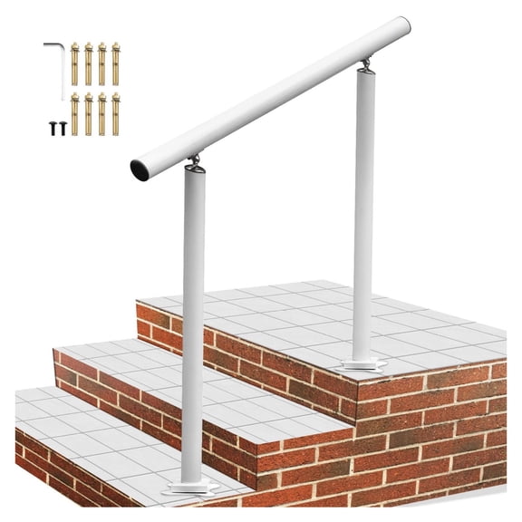 3 Foot Adjustable Angle White Aluminum Outdoor Stair Handrail Fits 2-3 Steps Elderly Safety Grab Rail Porch Deck Indoor Outdoor
