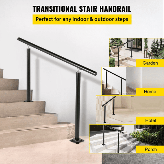 Outdoor Stair Railing Kit 4 FT, Handrails for 1-4 Steps, Adjustable Angle Black Aluminum Hand Rail for Elderly, Steps Handrails