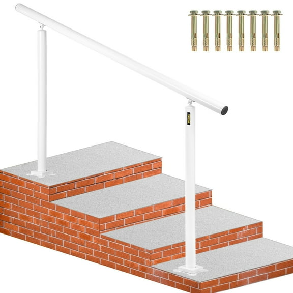 Outdoor Stair Railing Kit 5 FT Handrails Adjustable Angle White Aluminum for Elderly Outdoor Steps 0 to 5 Steps