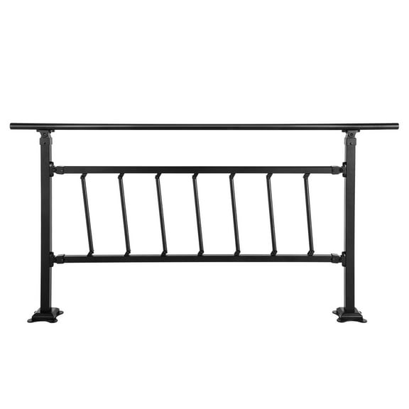 Outdoor Stair Railing Kit, Adjustable Black Handrail for Concrete Steps 1-5, Wrought Iron Exterior Railing with Fence