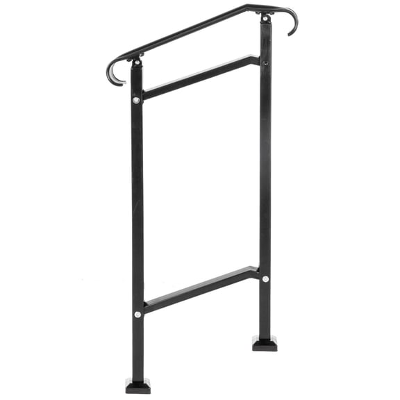 Outdoor Stair Railing, Wrought Iron Handrail for 1 or 2 Steps, Adjustable Front Porch, Black with Installation Kit