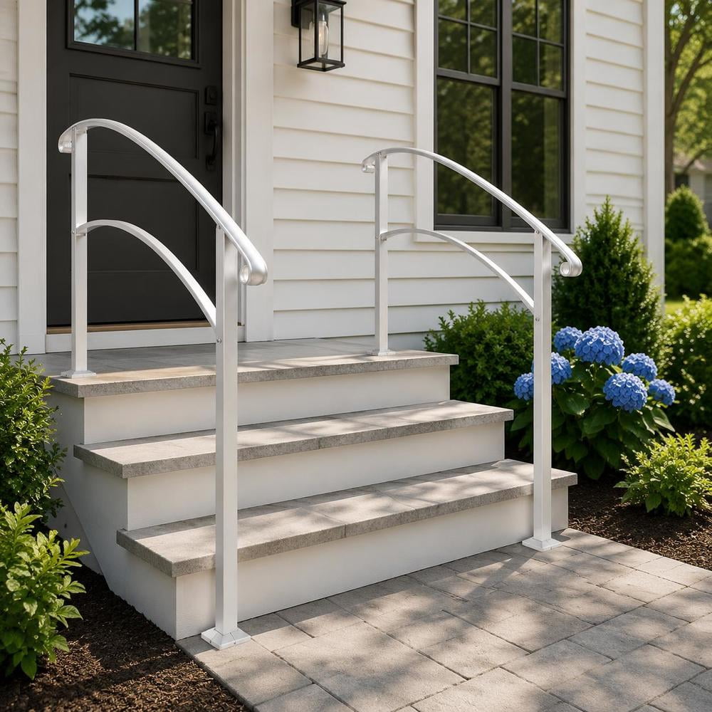 Outdoor Stair Railing, Wrought Iron, White, Adjustable Height, Fits 1 ...