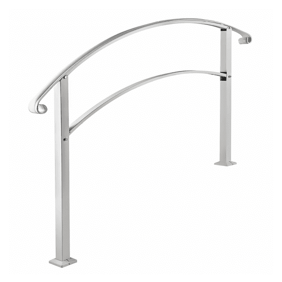 Outdoor Stair Railing for 4 Steps, White Wrought Iron Handrail for Concrete Steps, Flexible Porch Railing, Transitional Handrails for Wooden Stairs