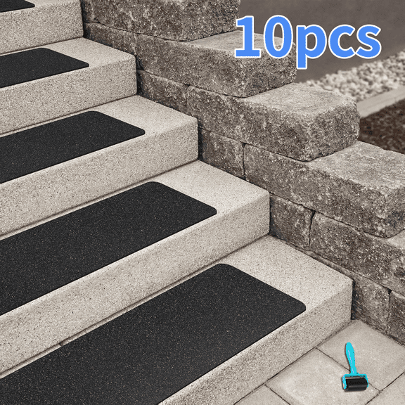 Evlmd Outdoor Stair Treads, 10 Pack,4"x30" Non Slip Stair Treads Outdoor with 80 Grit Anti Slip Surface, Weather Resistant Adhesive Grip Tape for Wooden Steps, Decks, Porches