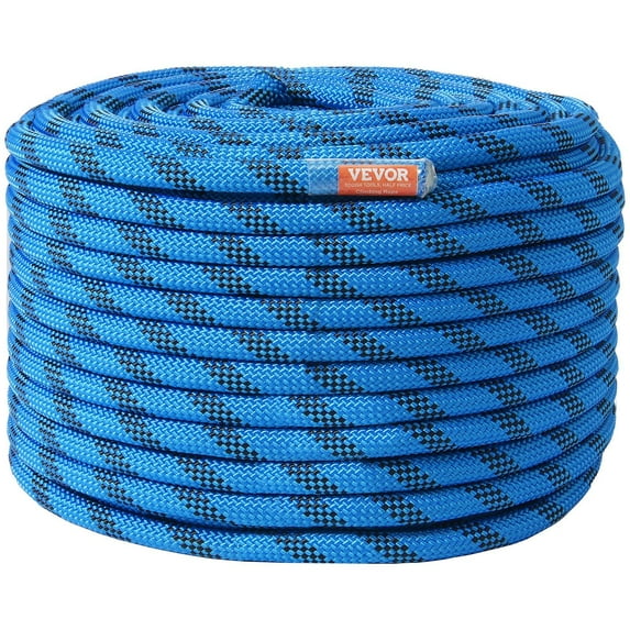 Outdoor Static Rope 12.7mm x 125ft, 32KN Breaking Strength for Escape, Rappelling, Rock Climbing, Includes Steel Snap Hooks, Blue