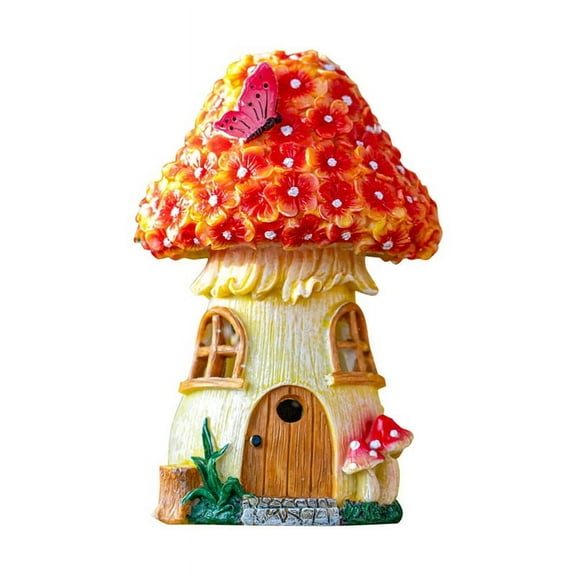 Outdoor Statue Fairy and Gnome House Waterproof Mushroom Figurines for Outside Patio Lawn Decor