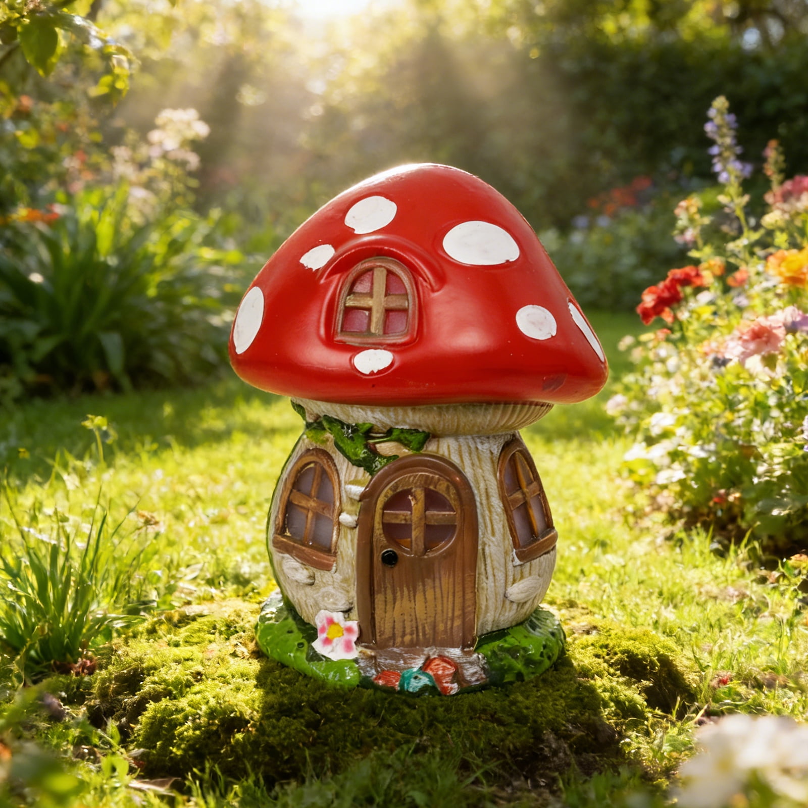 Outdoor Statue,Solar Mushroom Fairy House Garden Statue with LED Lights, Whimsical Outdoor Decorative Statue for Patio, Yard, Lawn,Garden Decoration