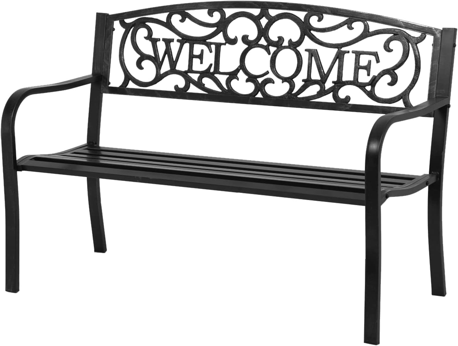 Bronze Metal Outdoor Garden Bench with Backrest and Armrests
