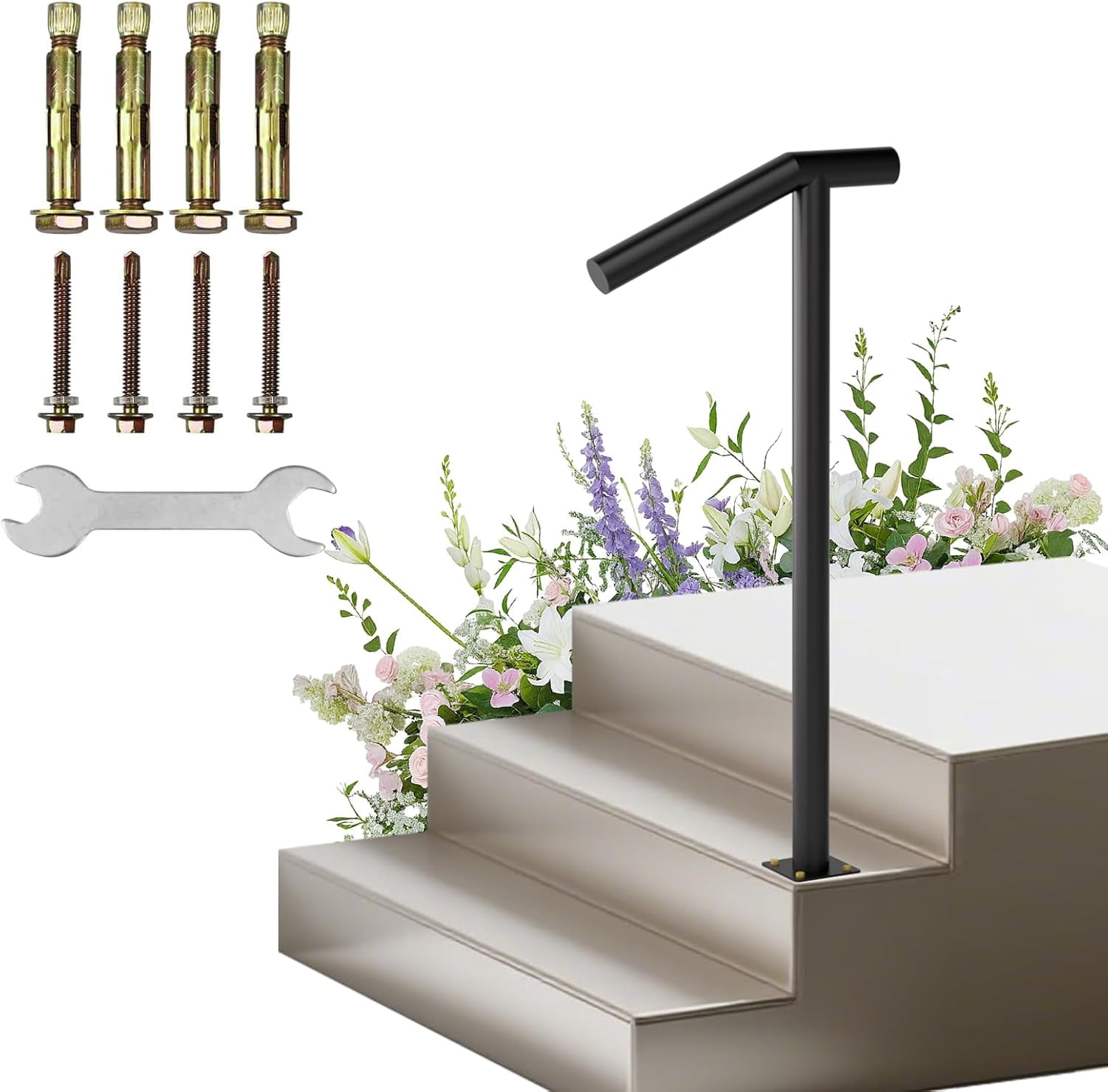 for Outdoor Step-1-2 Step Stair Railing-Heavy-Duty Metal Railings for ...