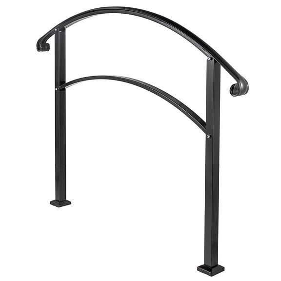 Flexible Front Porch Handrail for Outdoor Steps, Black Wrought Iron, Fits 1-3 Stairs, Durable Transitional Railing for Concrete or Wooden Steps