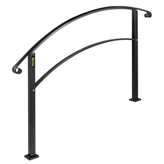 Flexible Outdoor Stair Handrail - Transitional Black Iron Railing for Porch & Steps (1-5 Steps)