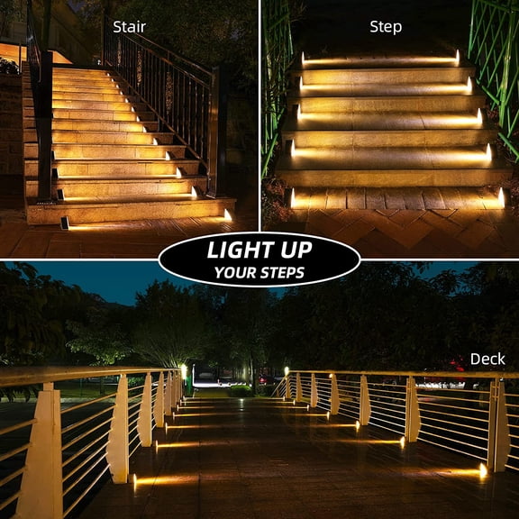 Outdoor Step Lights, 8 Pack Warm White Solar Step Lights Waterproof IP67 Auto On Off, Solar Lights for Steps, Stair, , Yard, Porch, Front Door, Sidewalk, Deck Decor