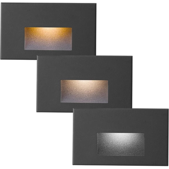 Outdoor Step Lights Indoor Stair Lights, LED 120V Dimmable, 3000K/4000K/5000K 3 Color Selectable, 4W IP66 Waterproof Deck Lights for Steps, Black Horizontal, 3-Pack