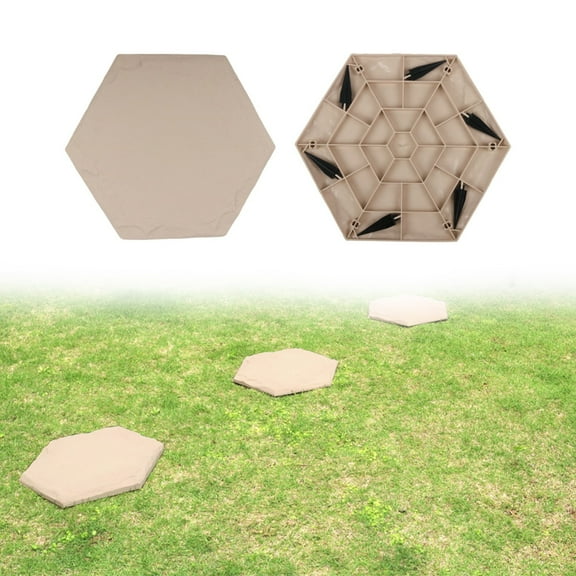 Outdoor Stepping Stones with Ground Stakes,Decorative Garden Path Walkway Stones, Non-Slip Pavers for Yard & Lawn, Durable hexagon Stepping Stone,Beige 3,17.7 In