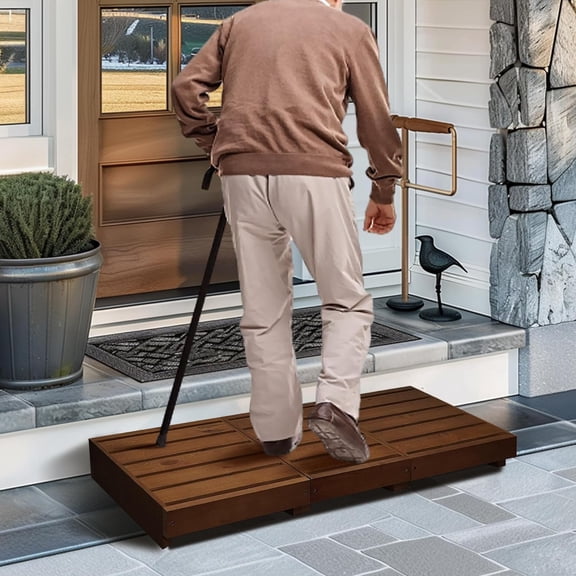 Outdoor Steps, 3.5'' Height 35 Length Wooden Step Platform, Dark Brown