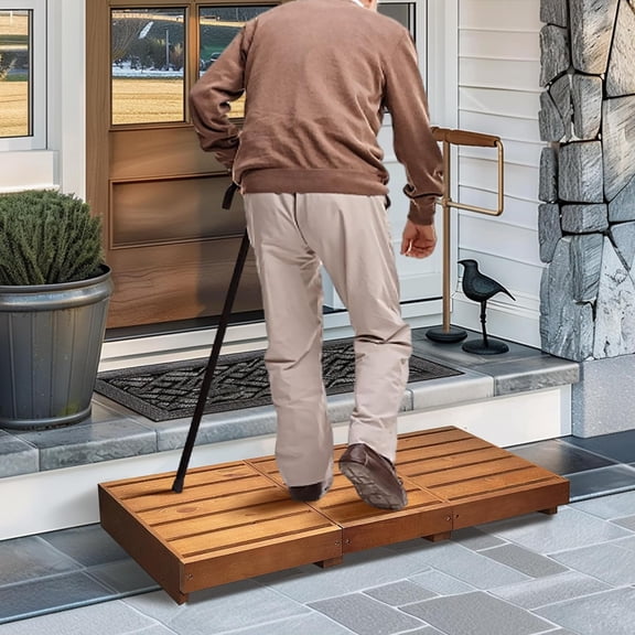 Outdoor Steps, 3.5'' Height 35” Length Wooden Step Platform, Oak