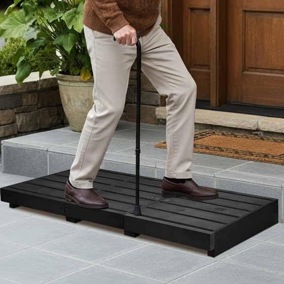 Outdoor Steps 35” Length, Wooden Step Platform 3.5'' Height, Step Stool with Non Slip Pads, Step Stools for Bed, Wooden Platform for Bathroom, Kitchen, Bed, Black
