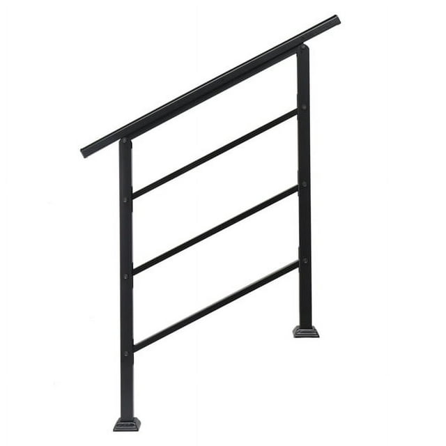 Outdoor Steps Handrail - Wrought Iron Handrail For 1 Or 3 Steps - Black 