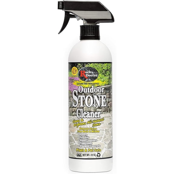 Outdoor Stone Cleaner, Natural Cleaning Solution Removes Stains and Discoloration, Brightens Granite, Pavers, Fire Pits, and Concrete, Plant and Pet Safe, 24 oz Pack of 1