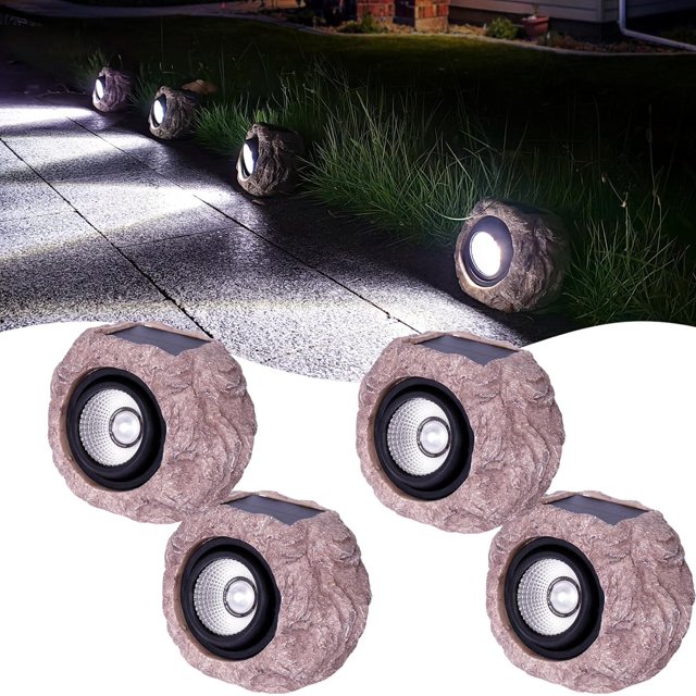Outdoor Stone Statues Solar Rock Lights 4 Pack Decorative Garden