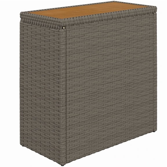 Outdoor Storage 17.3 Gallon Steel PE Rattan Acacia Wood Deck Box with Acacia Wood Top, Teak