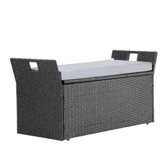 Outdoor Storage Bench, 2-Person PE Rattan Deck Box, 40 Gal, with Cushion & Handle