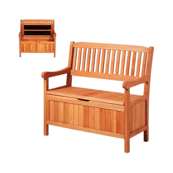 Outdoor Storage Bench, 2-Person Wooden Bench, 33 Gallon Deck Box, 705 lbs Capacity, Weatherproof Patio Seating, Garden Storage