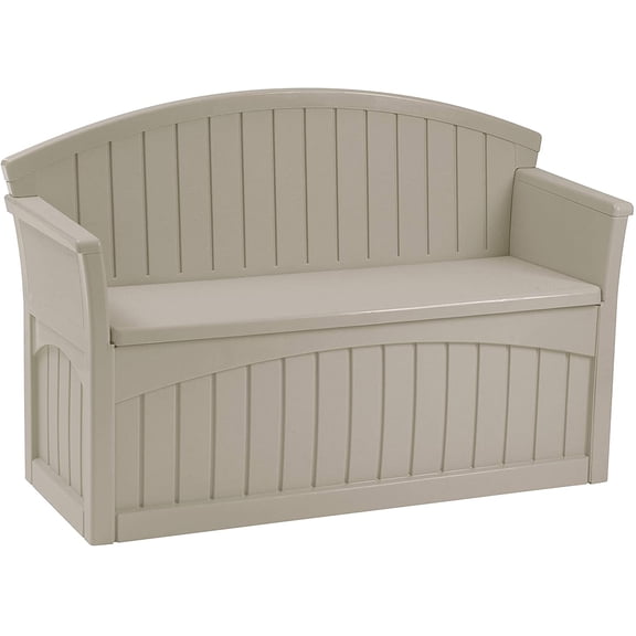 Outdoor Storage Bench - 50 Gallon Taupe Resin Outdoor Bench with Storage for Cushions, Tools & More. All-Weather Patio Deck Box with Seat for Porch, Pool, Yard, & Garden, Made in USA