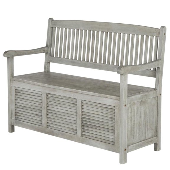 Outdoor Storage Bench In Grey Acacia With Galvanized Steel Frame